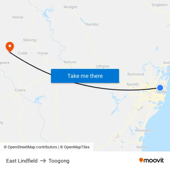 East Lindfield to Toogong map