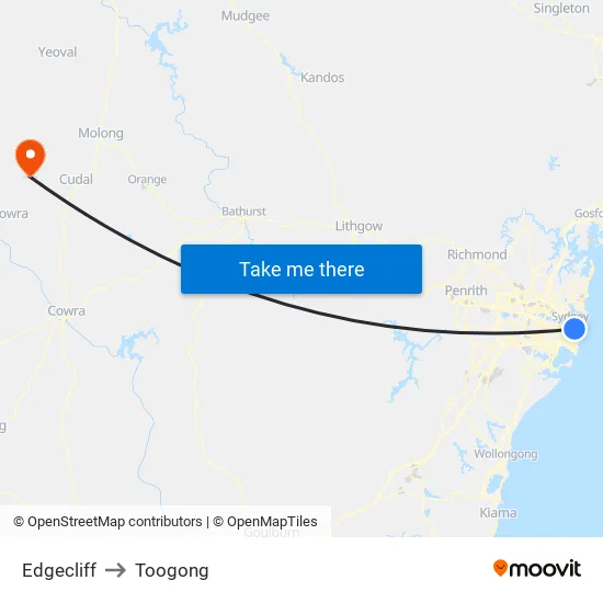 Edgecliff to Toogong map