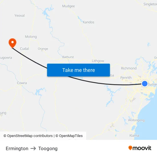 Ermington to Toogong map
