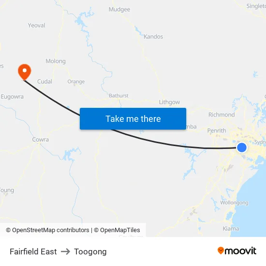 Fairfield East to Toogong map