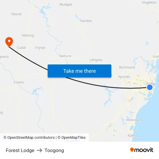 Forest Lodge to Toogong map