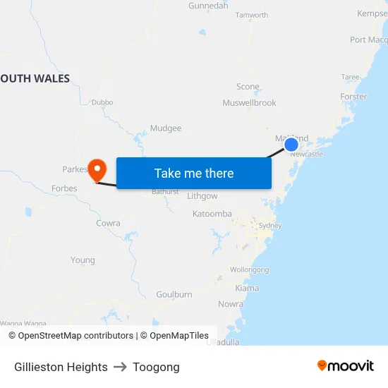 Gillieston Heights to Toogong map