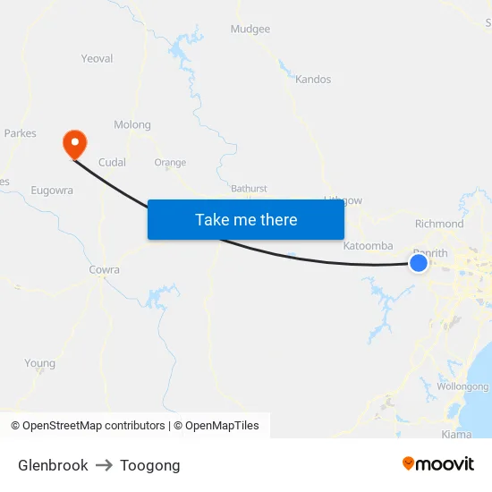 Glenbrook to Toogong map
