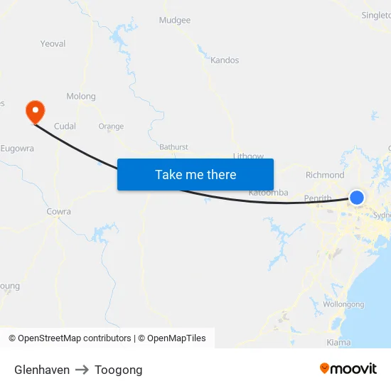 Glenhaven to Toogong map