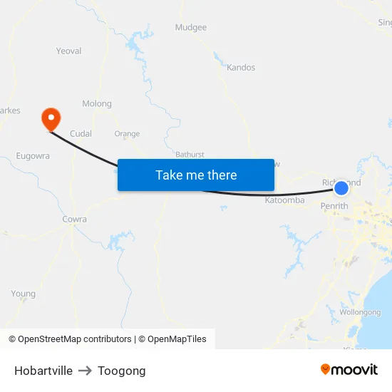 Hobartville to Toogong map