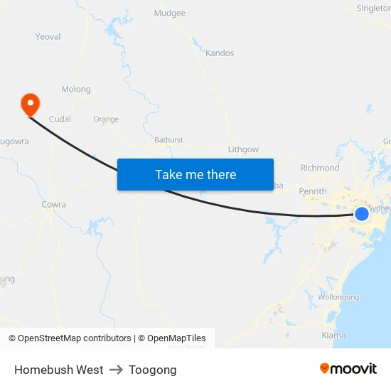 Homebush West to Toogong map