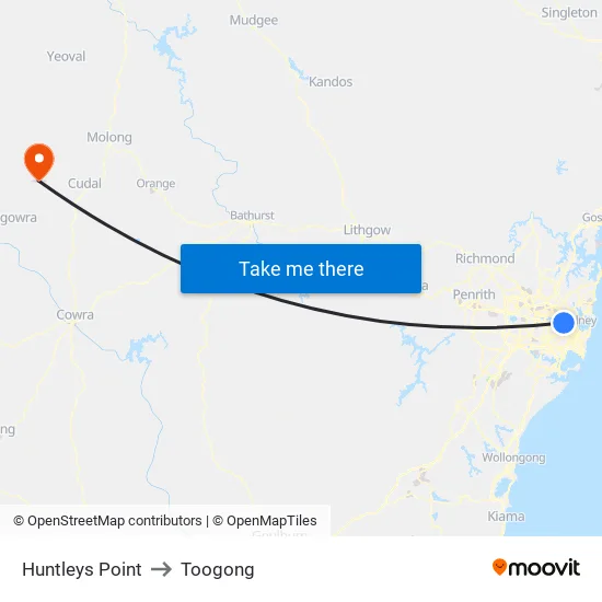 Huntleys Point to Toogong map