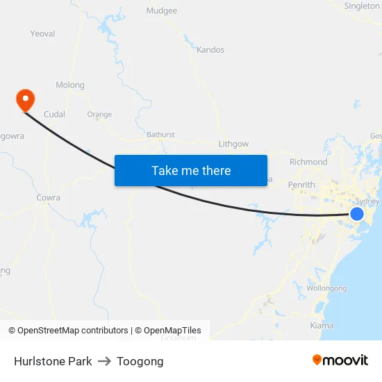 Hurlstone Park to Toogong map