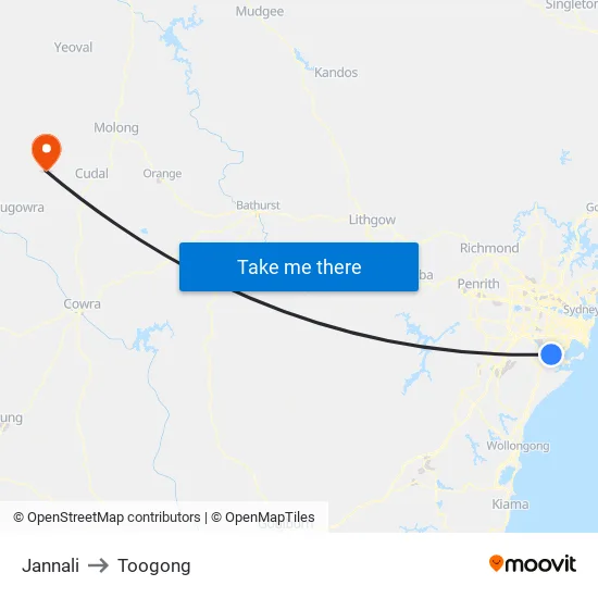 Jannali to Toogong map