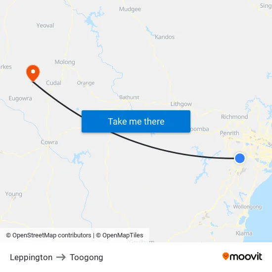 Leppington to Toogong map