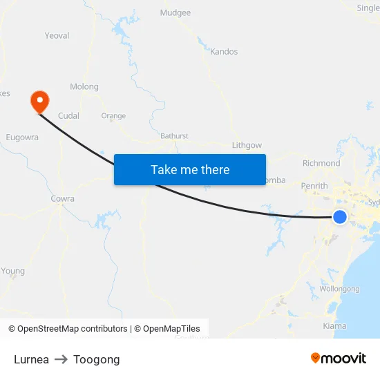 Lurnea to Toogong map