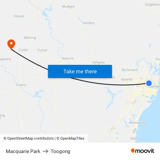Macquarie Park to Toogong map