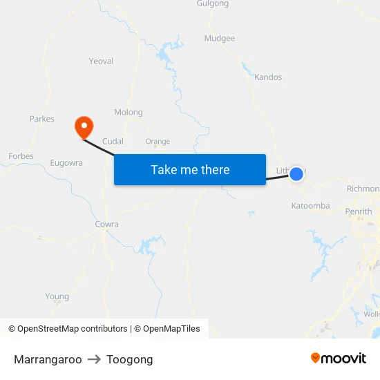 Marrangaroo to Toogong map