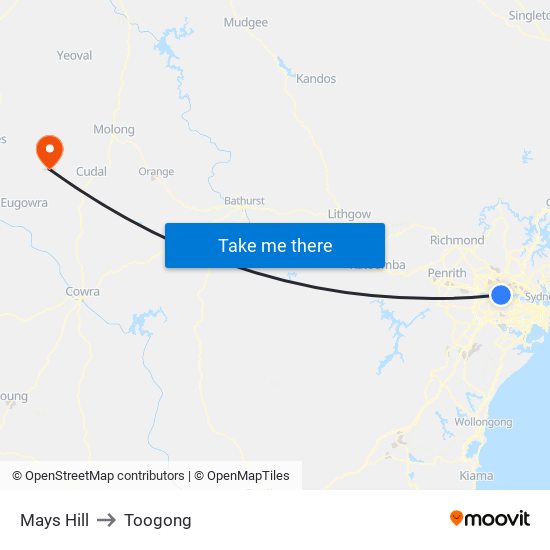 Mays Hill to Toogong map