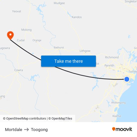 Mortdale to Toogong map