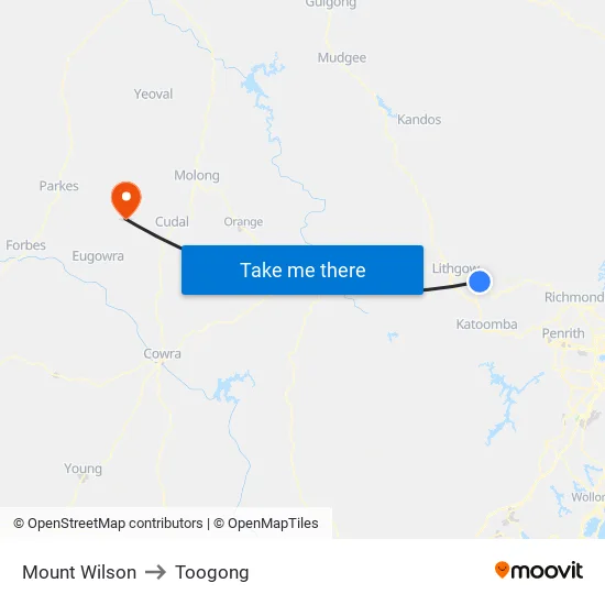 Mount Wilson to Toogong map