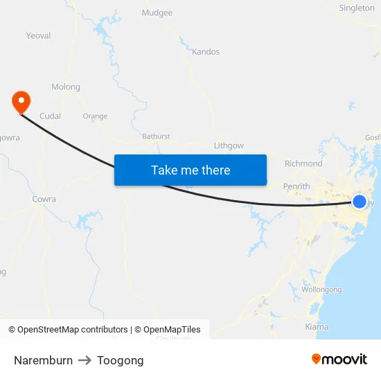 Naremburn to Toogong map
