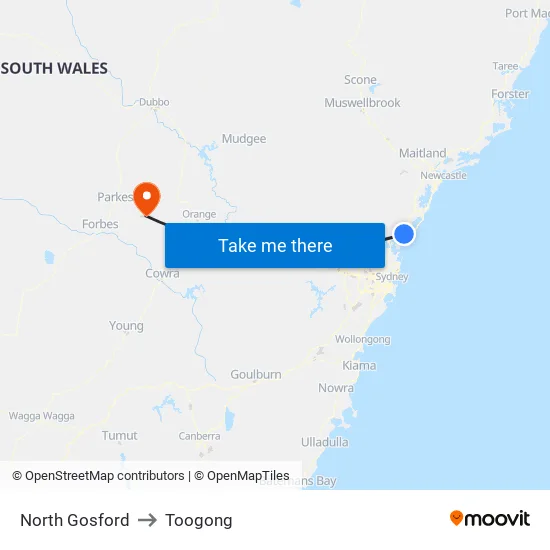 North Gosford to Toogong map