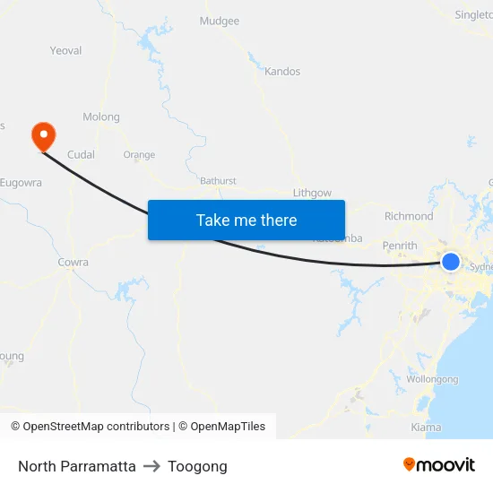 North Parramatta to Toogong map
