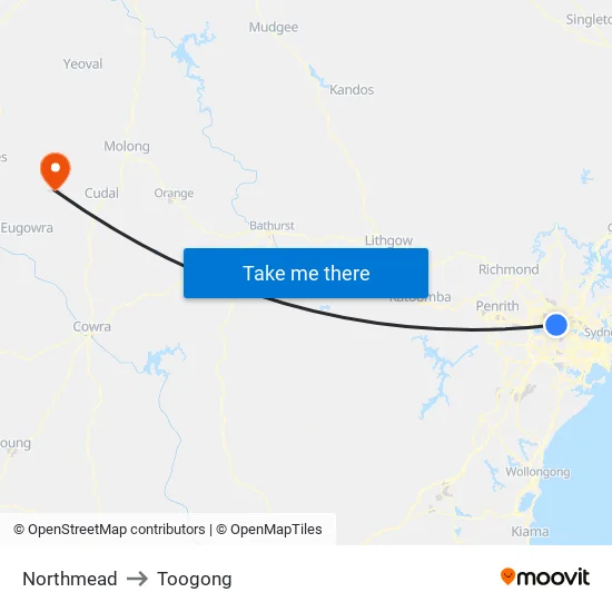 Northmead to Toogong map