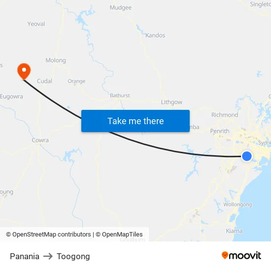 Panania to Toogong map