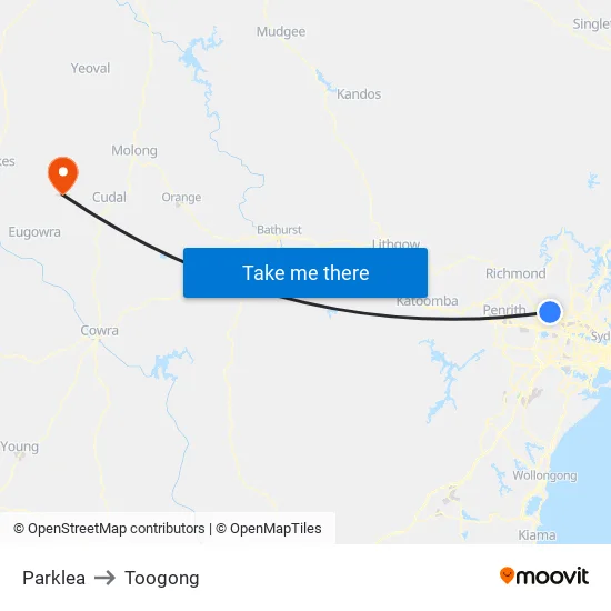 Parklea to Toogong map