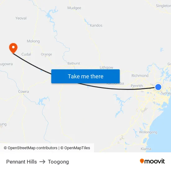Pennant Hills to Toogong map