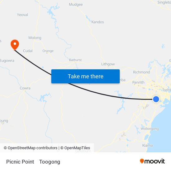 Picnic Point to Toogong map