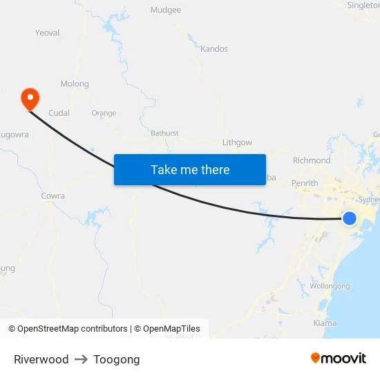Riverwood to Toogong map
