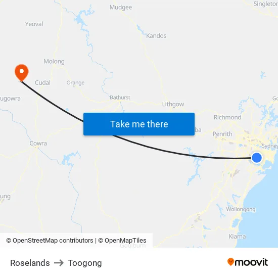 Roselands to Toogong map