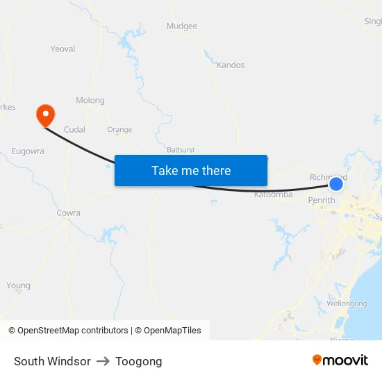 South Windsor to Toogong map