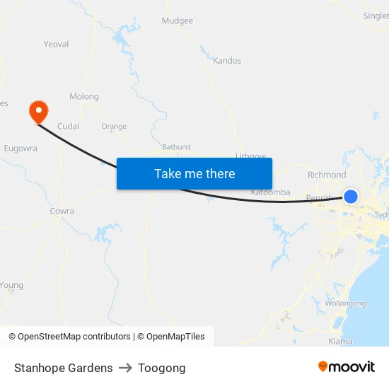 Stanhope Gardens to Toogong map