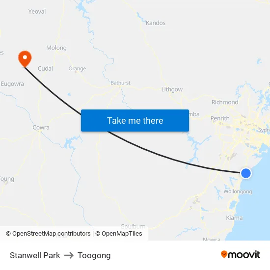 Stanwell Park to Toogong map