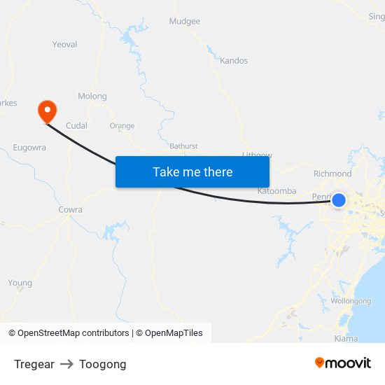 Tregear to Toogong map