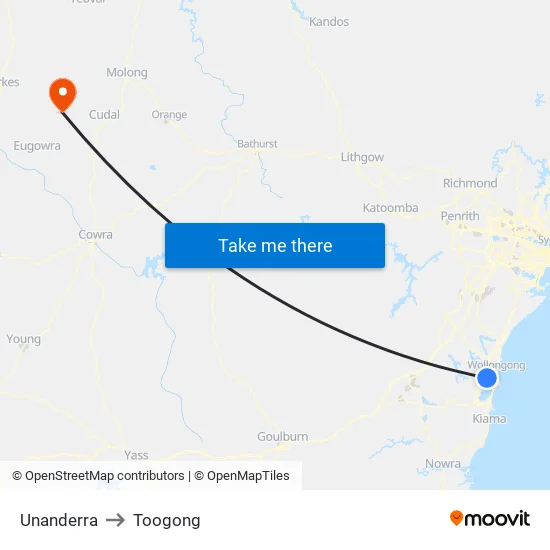 Unanderra to Toogong map