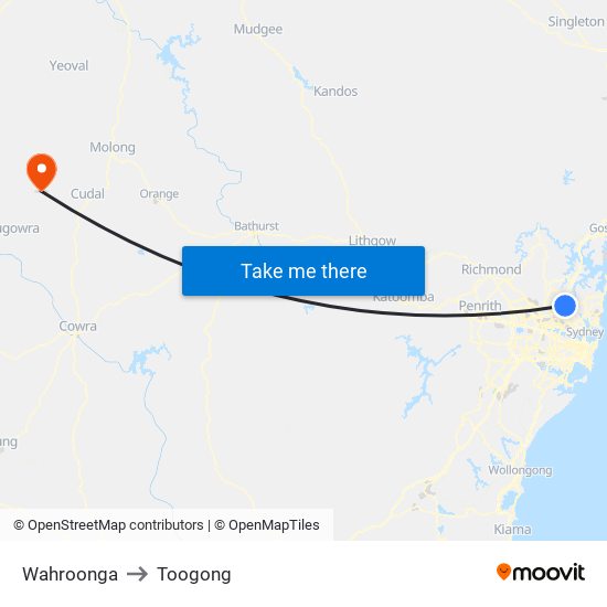 Wahroonga to Toogong map