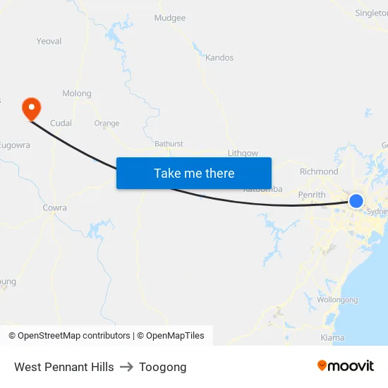 West Pennant Hills to Toogong map