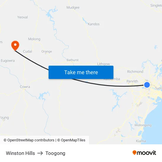 Winston Hills to Toogong map