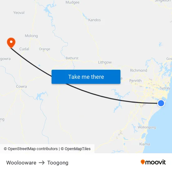 Woolooware to Toogong map