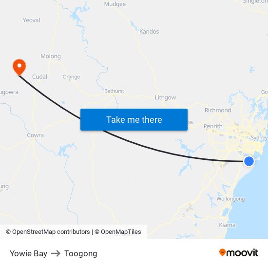 Yowie Bay to Toogong map