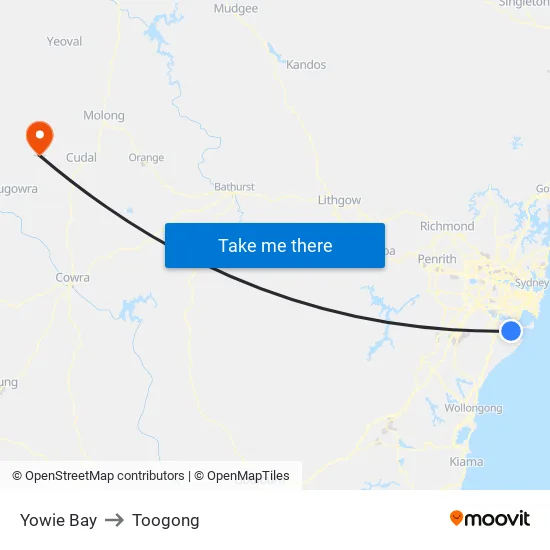 Yowie Bay to Toogong map