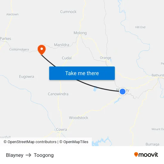 Blayney to Toogong map