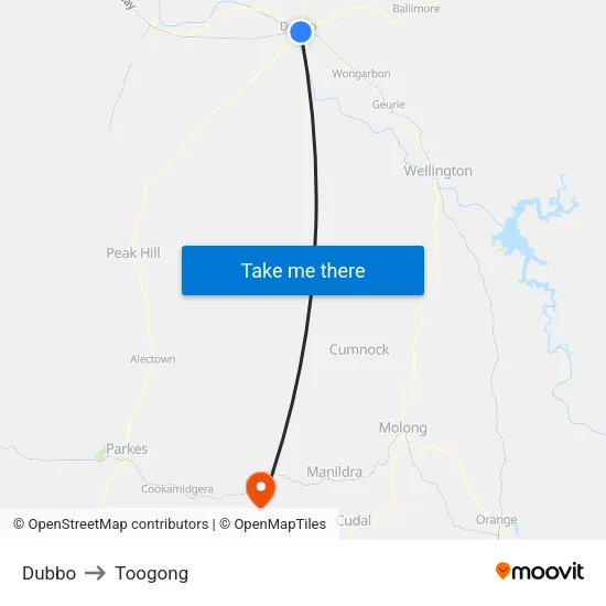 Dubbo to Toogong map