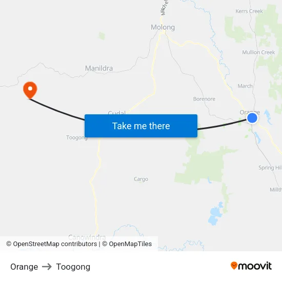 Orange to Toogong map