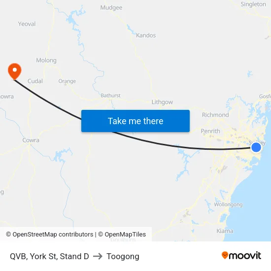 QVB, York St, Stand D to Toogong map