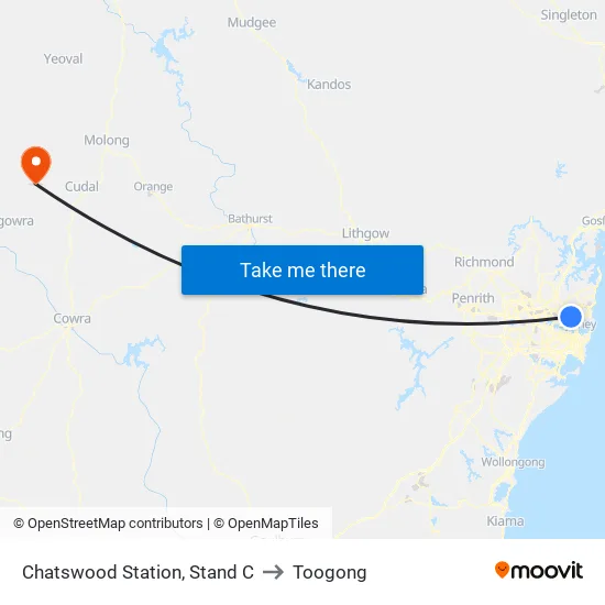 Chatswood Station, Stand C to Toogong map