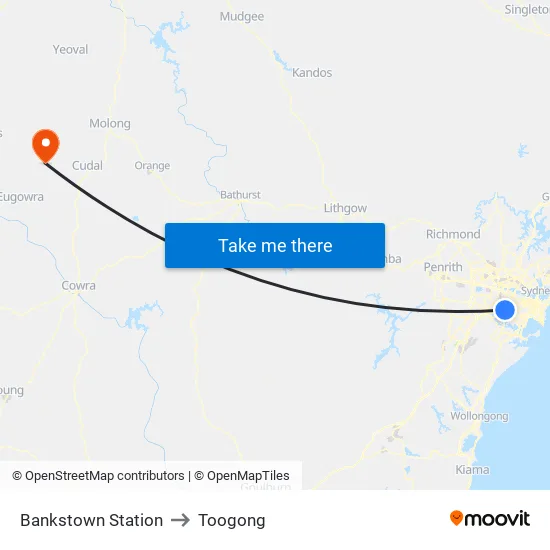 Bankstown Station to Toogong map