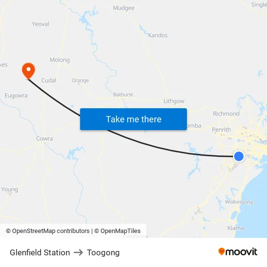 Glenfield Station to Toogong map