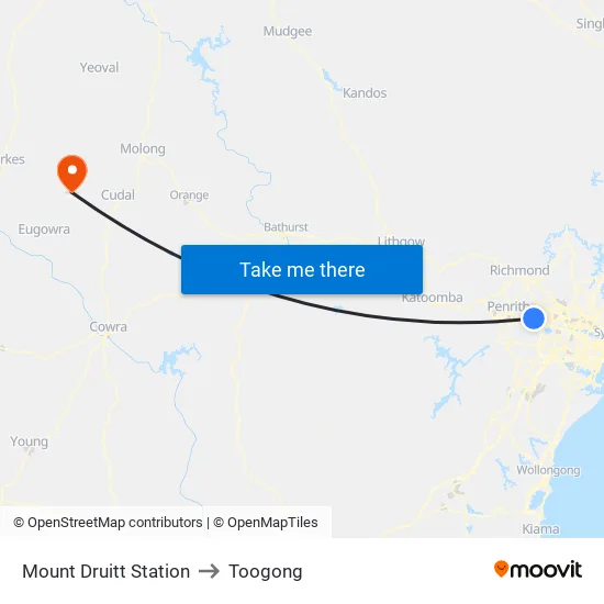 Mount Druitt Station to Toogong map