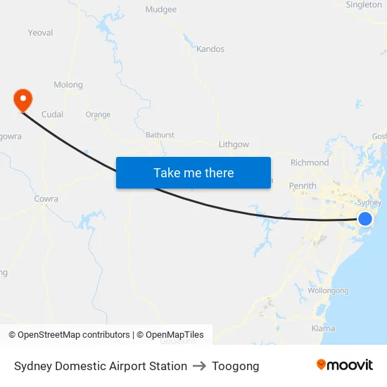 Sydney Domestic Airport Station to Toogong map